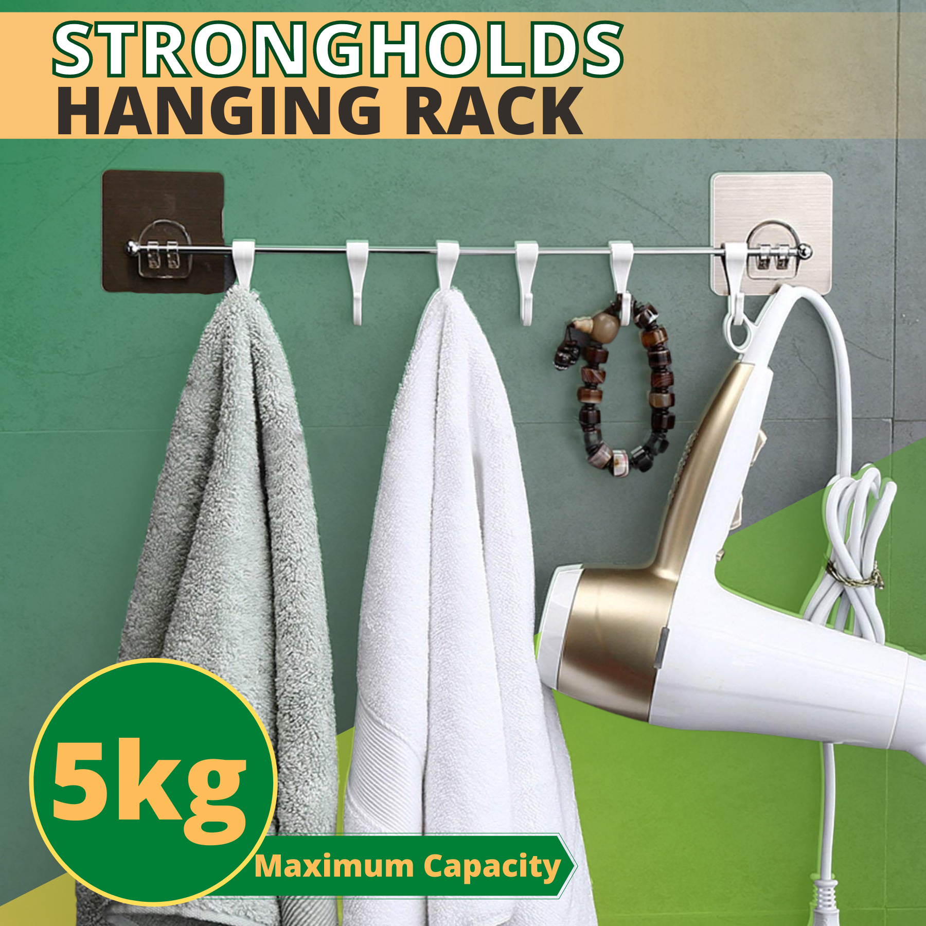 6 Hooks Self Adhesive Hanging Rack